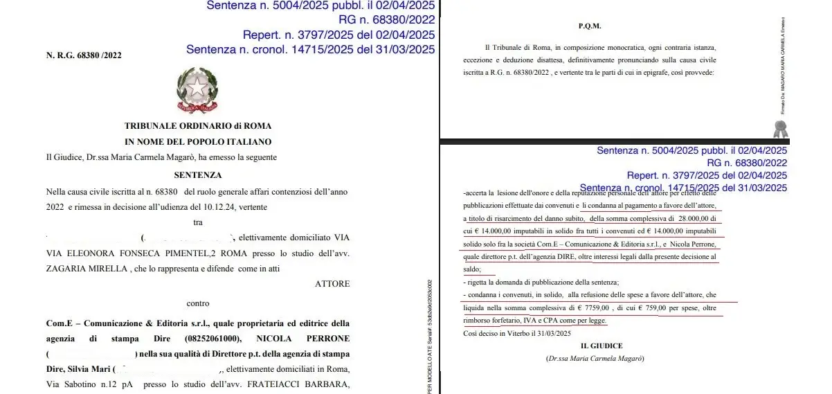 sentenza agenzia dire