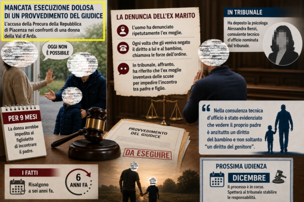 Val d’Arda: papà non vede il figlio per mesi, l’ex moglie a processo